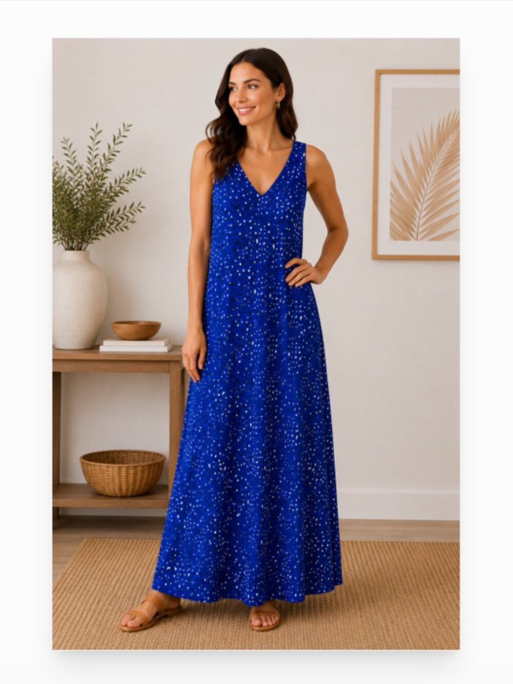 Jodifl size M blue/black leopard print racer back maxi length sleeveless dress